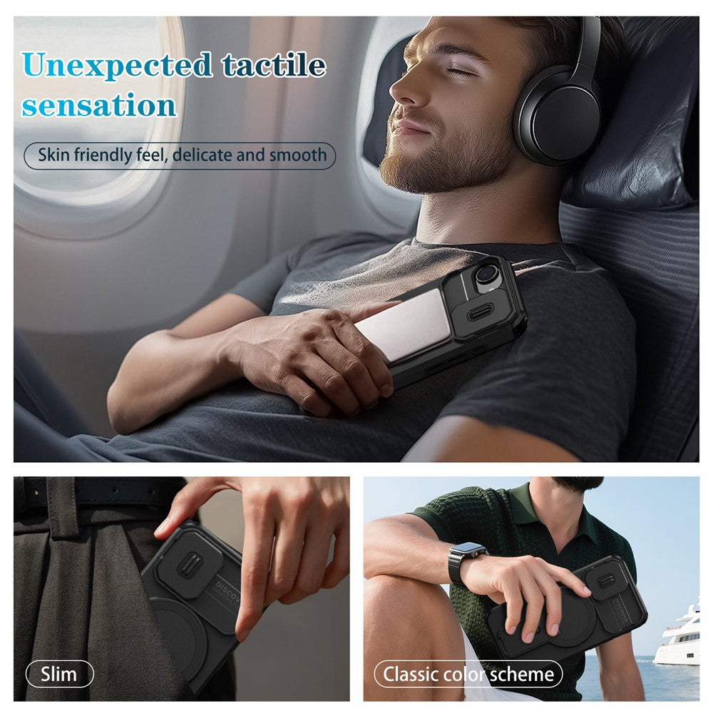 For iPhone 16e Case Kickstand Camera Slider PC + TPU Phone Cover Compatible with MagSafe