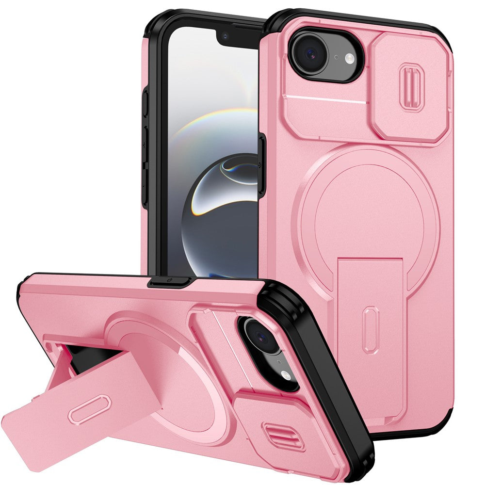 For iPhone 16e Case Kickstand Camera Slider PC + TPU Phone Cover Compatible with MagSafe