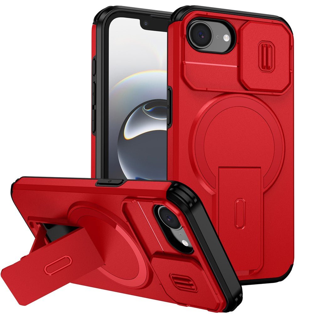 For iPhone 16e Case Kickstand Camera Slider PC + TPU Phone Cover Compatible with MagSafe