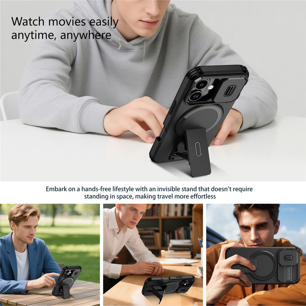 For iPhone 17 Case Kickstand Camera Slider PC + TPU Phone Cover Compatible with MagSafe
