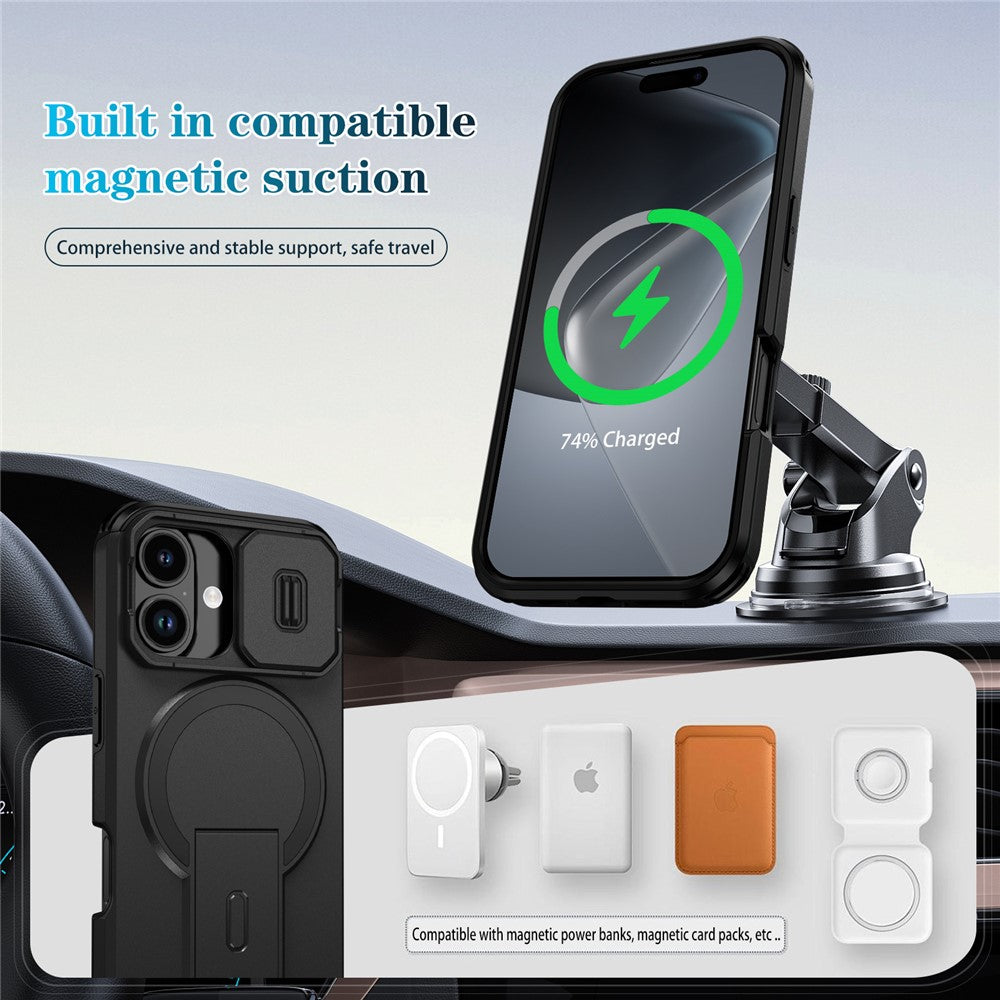 For iPhone 17 Case Kickstand Camera Slider PC + TPU Phone Cover Compatible with MagSafe