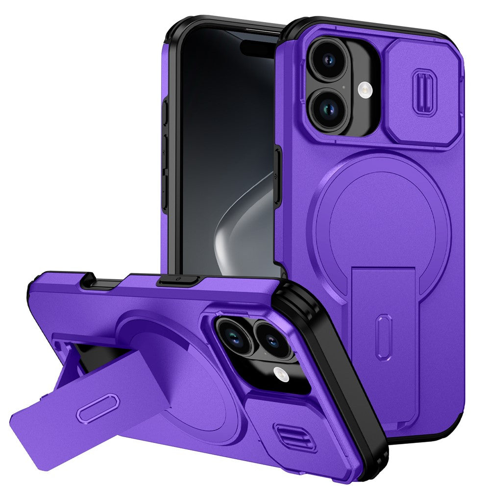 Funda para iPhone 17 con soporte, deslizador para cámara, cubierta de PC + TPU compatible con MagSafe