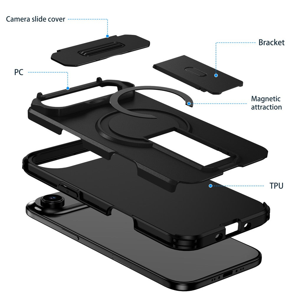 For iPhone Air Case Kickstand Camera Slider PC + TPU Phone Cover Compatible with MagSafe