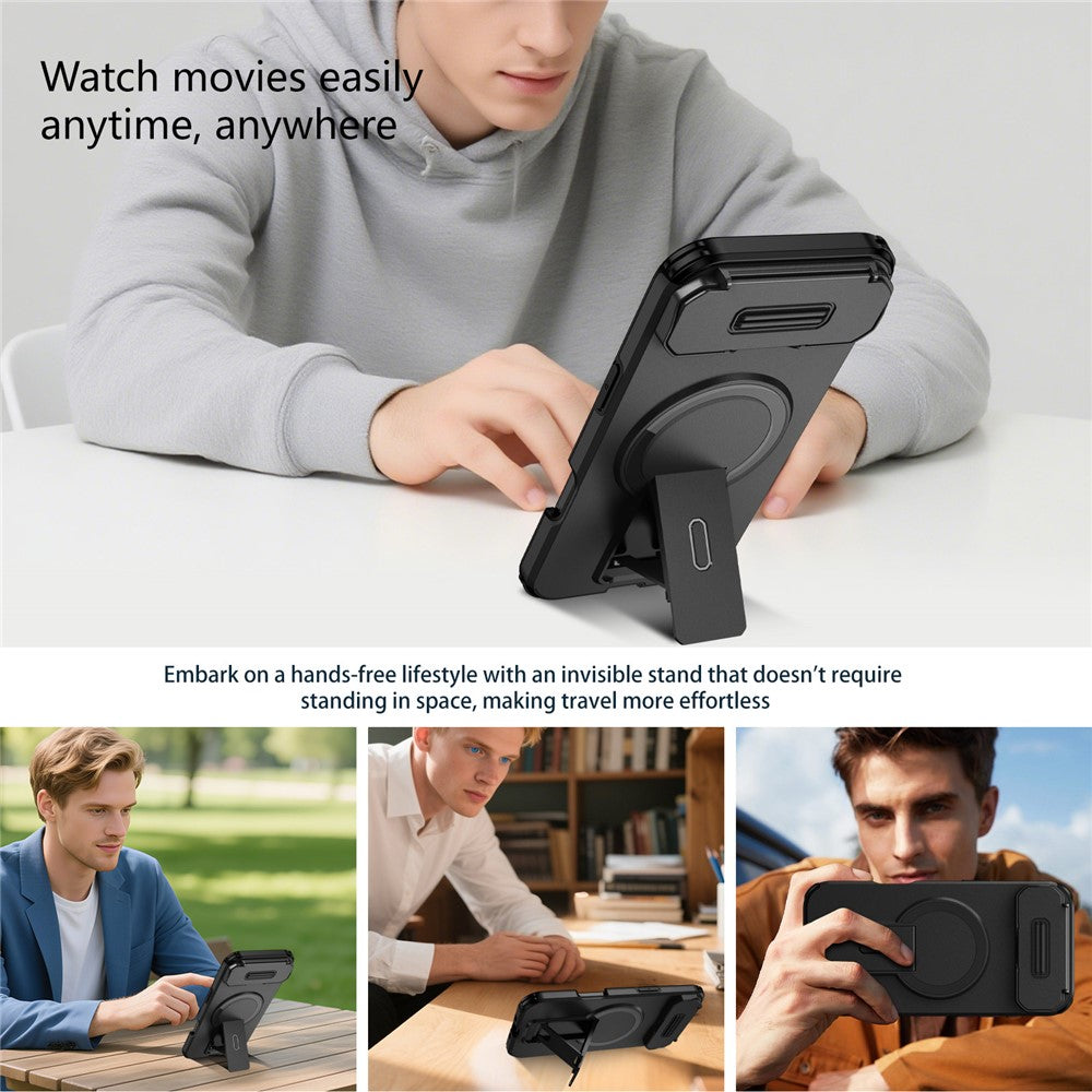 For iPhone Air Case Kickstand Camera Slider PC + TPU Phone Cover Compatible with MagSafe