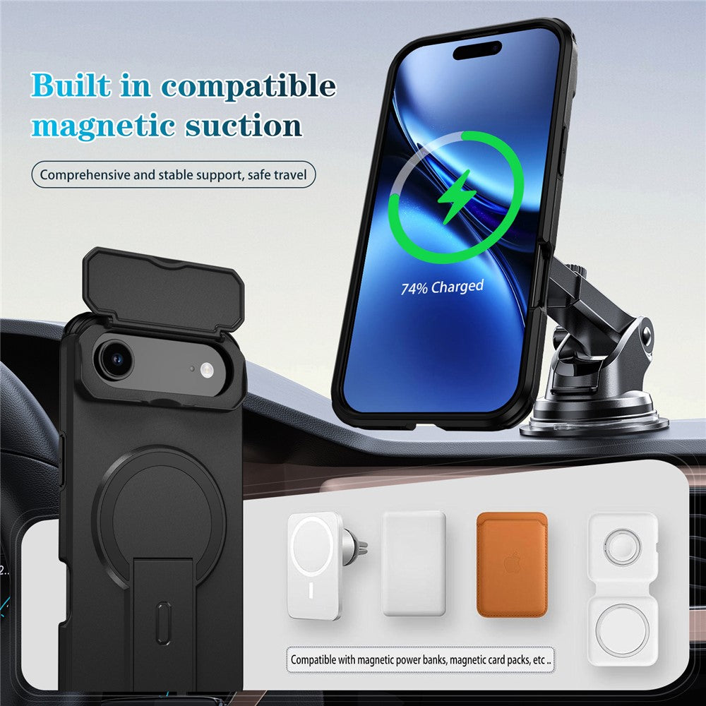For iPhone Air Case Kickstand Camera Slider PC + TPU Phone Cover Compatible with MagSafe