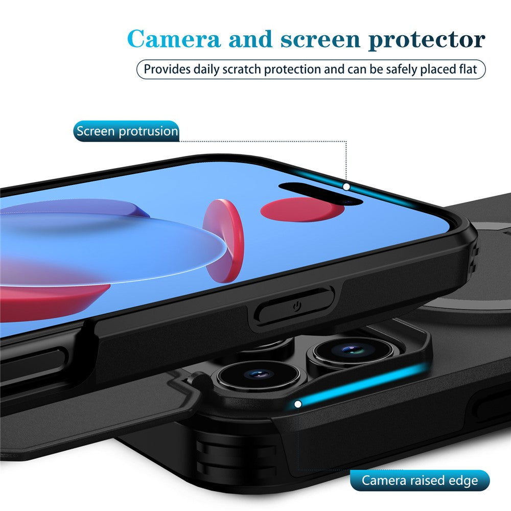 Coque pour iPhone 17 Pro avec support intégré, glissière pour appareil photo, en PC et TPU, compatible MagSafe