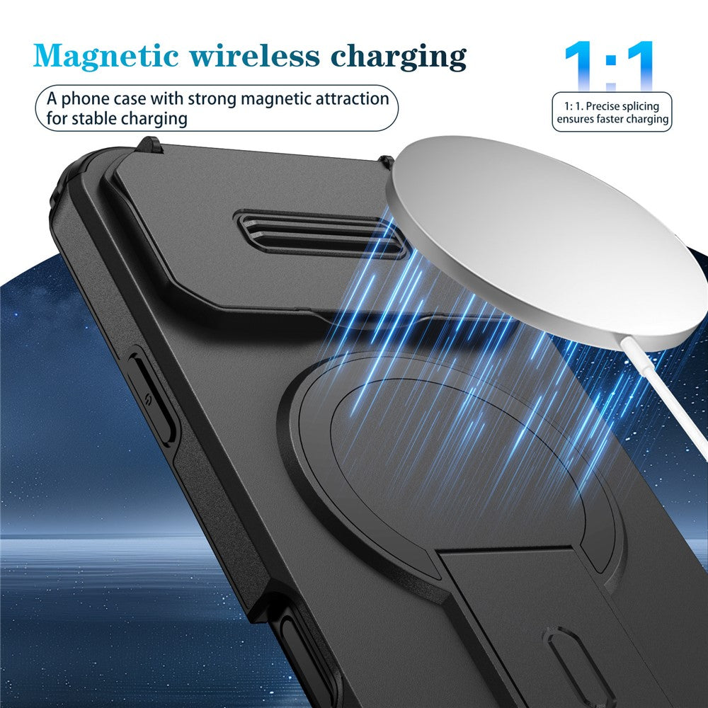 Coque pour iPhone 17 Pro avec support intégré, glissière pour appareil photo, en PC et TPU, compatible MagSafe