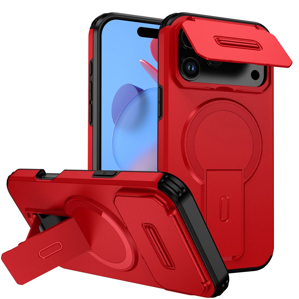 Coque pour iPhone 17 Pro avec support intégré, glissière pour appareil photo, en PC et TPU, compatible MagSafe