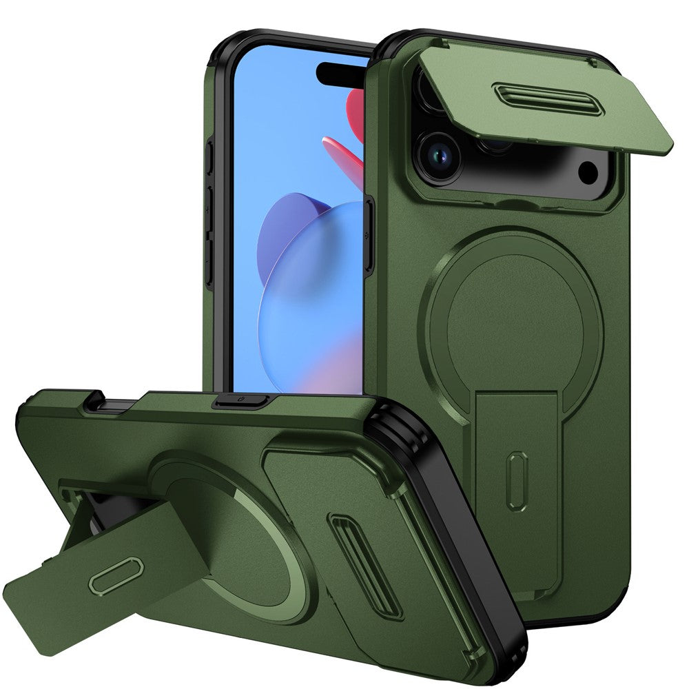Coque pour iPhone 17 Pro avec support intégré, glissière pour appareil photo, en PC et TPU, compatible MagSafe