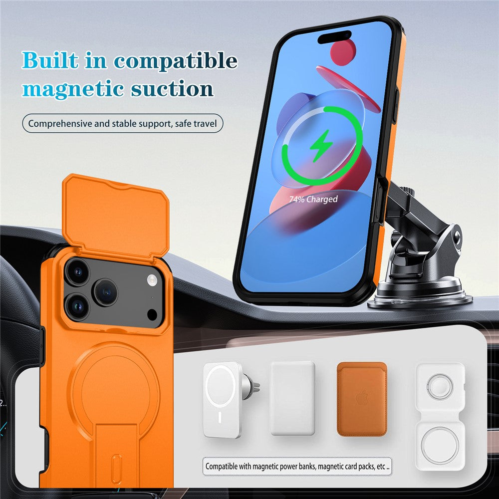For iPhone 17 Pro Max Case Kickstand Camera Slider PC + TPU Phone Cover Compatible with MagSafe
