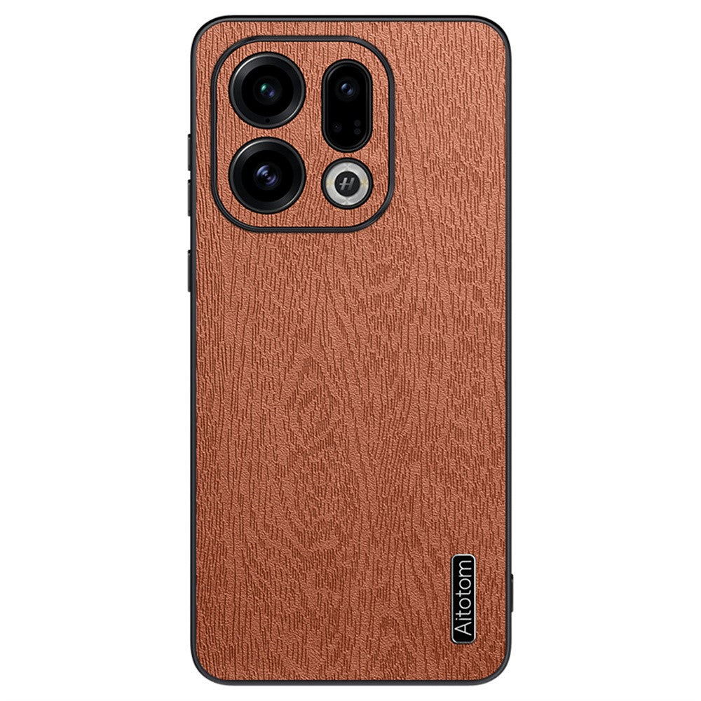 For Oppo Find X9 5G Case Wood Texture PU Leather Coated PC TPU Phone Cover