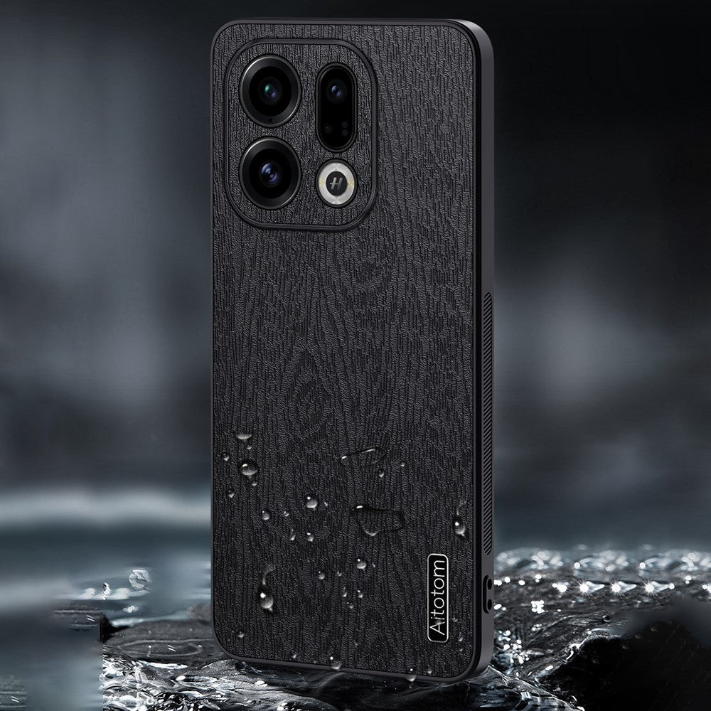 For Oppo Find X9 5G Case Wood Texture PU Leather Coated PC TPU Phone Cover