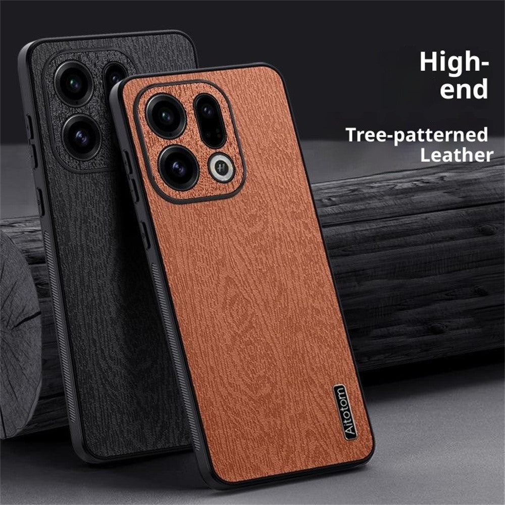 For Oppo Find X9 5G Case Wood Texture PU Leather Coated PC TPU Phone Cover