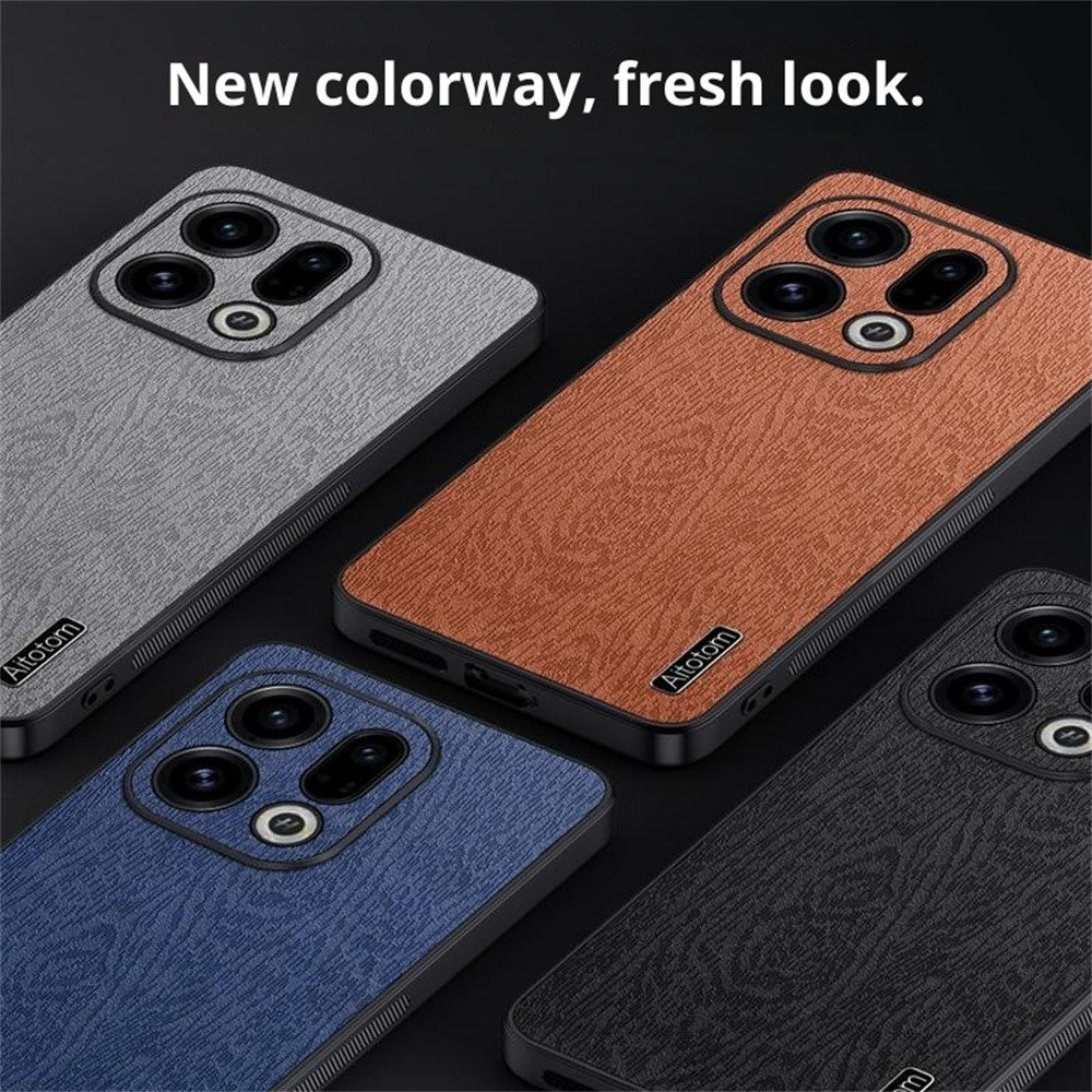 For Oppo Find X9 5G Case Wood Texture PU Leather Coated PC TPU Phone Cover
