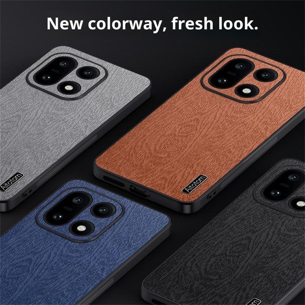 For OnePlus 15 5G Case Wood Texture PU Leather Coated PC TPU Phone Cover