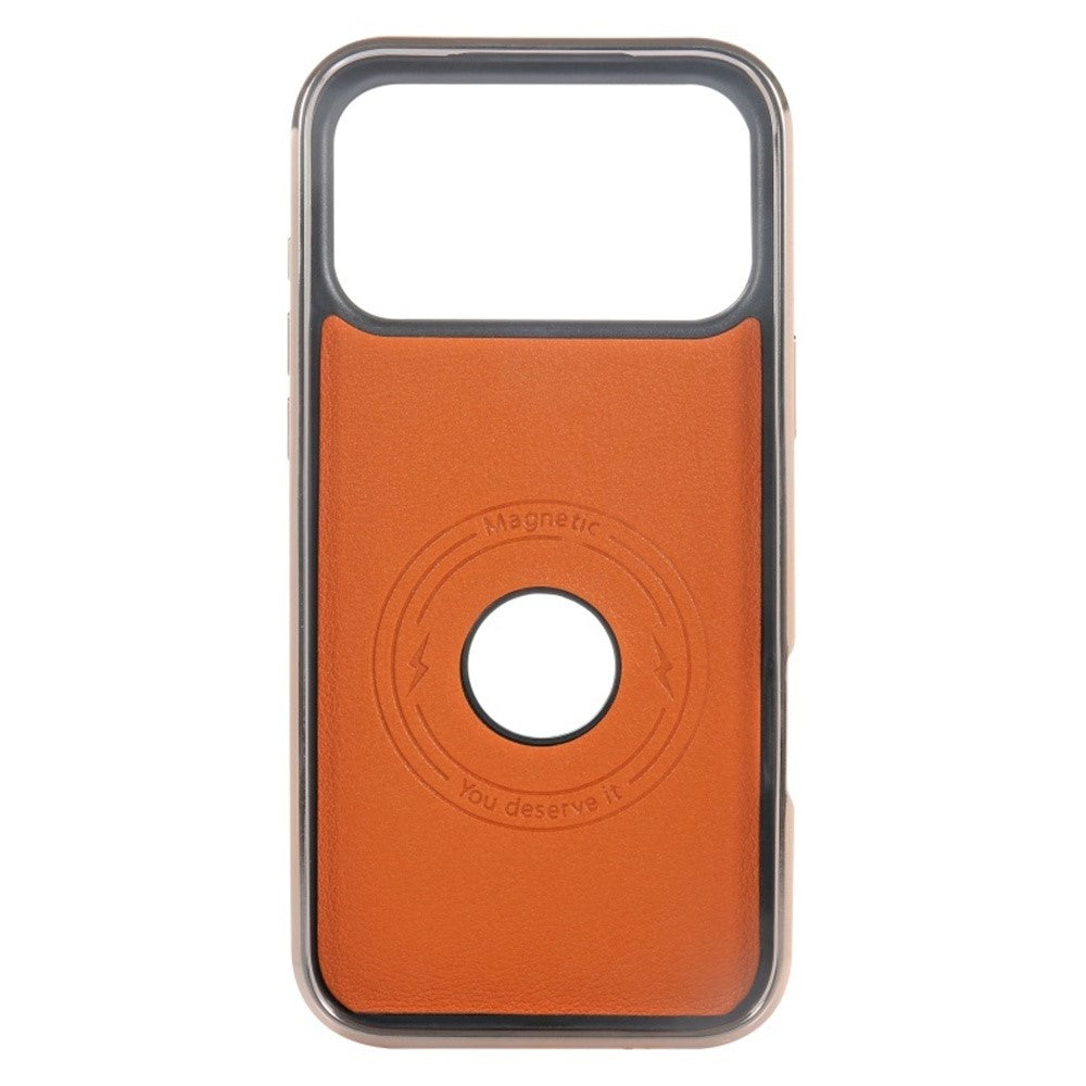 Étui pour iPhone 17 Pro Max compatible MagSafe, coque arrière en cuir électroplaqué avec découpe pour le logo.