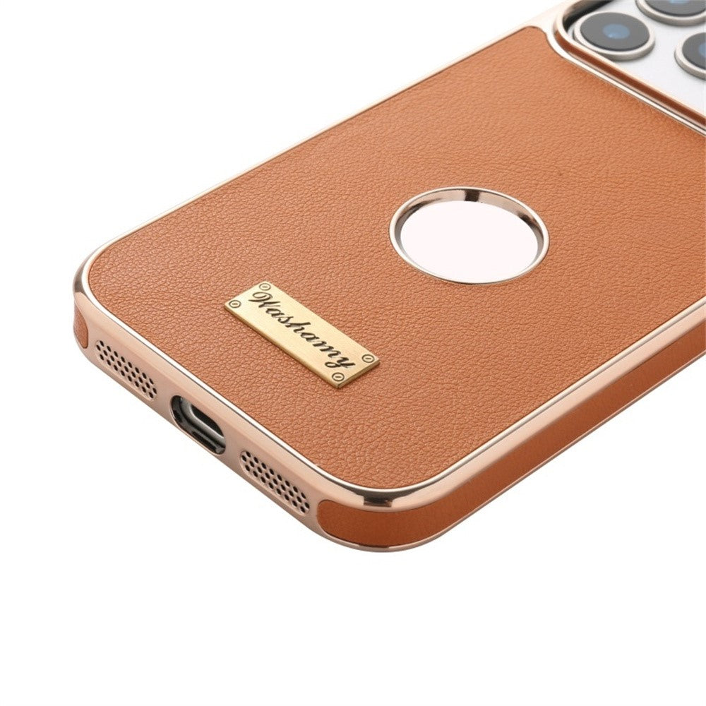 For iPhone 17 Pro Max Case Compatible with MagSafe Electroplated Leather Back Phone Cover with Hollow Logo Hole
