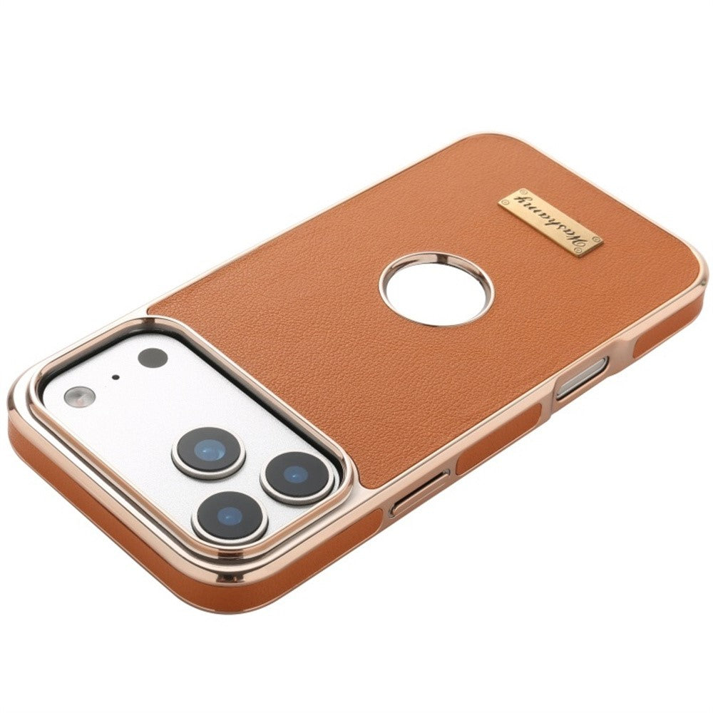 Étui pour iPhone 17 Pro compatible MagSafe, coque arrière en cuir électroplaqué avec découpe pour le logo.