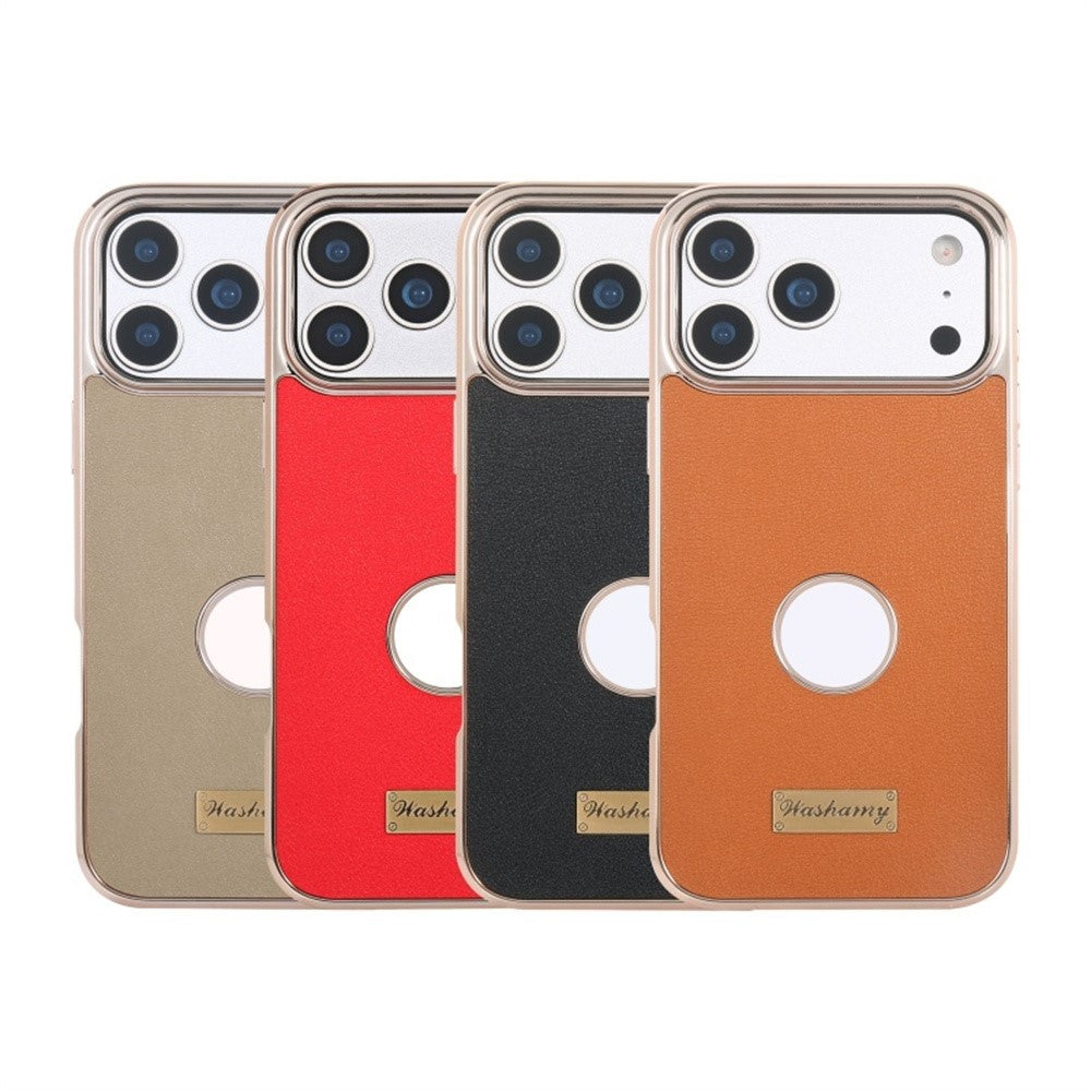 Étui pour iPhone 17 Pro compatible MagSafe, coque arrière en cuir électroplaqué avec découpe pour le logo.