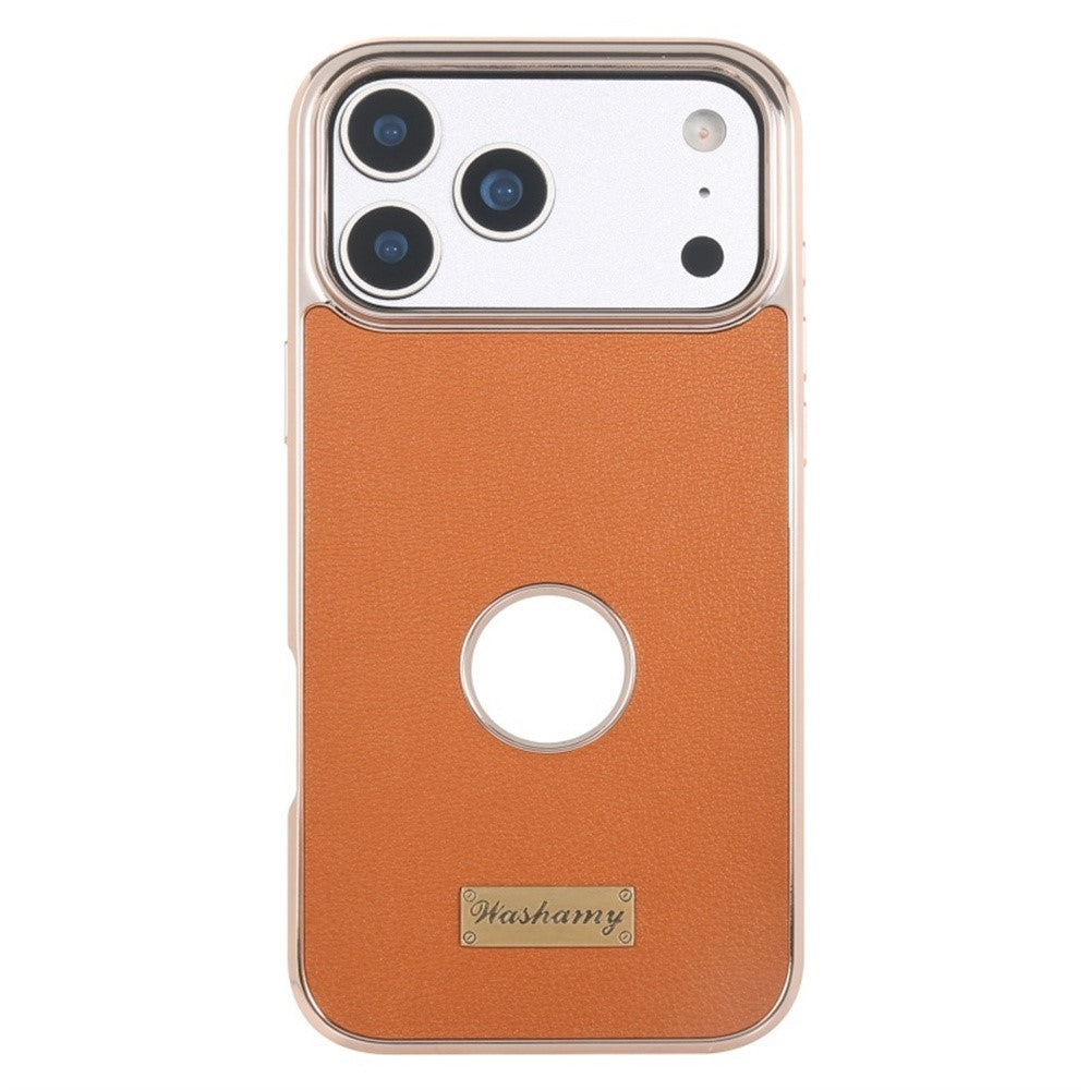 Étui pour iPhone 17 Pro compatible MagSafe, coque arrière en cuir électroplaqué avec découpe pour le logo.