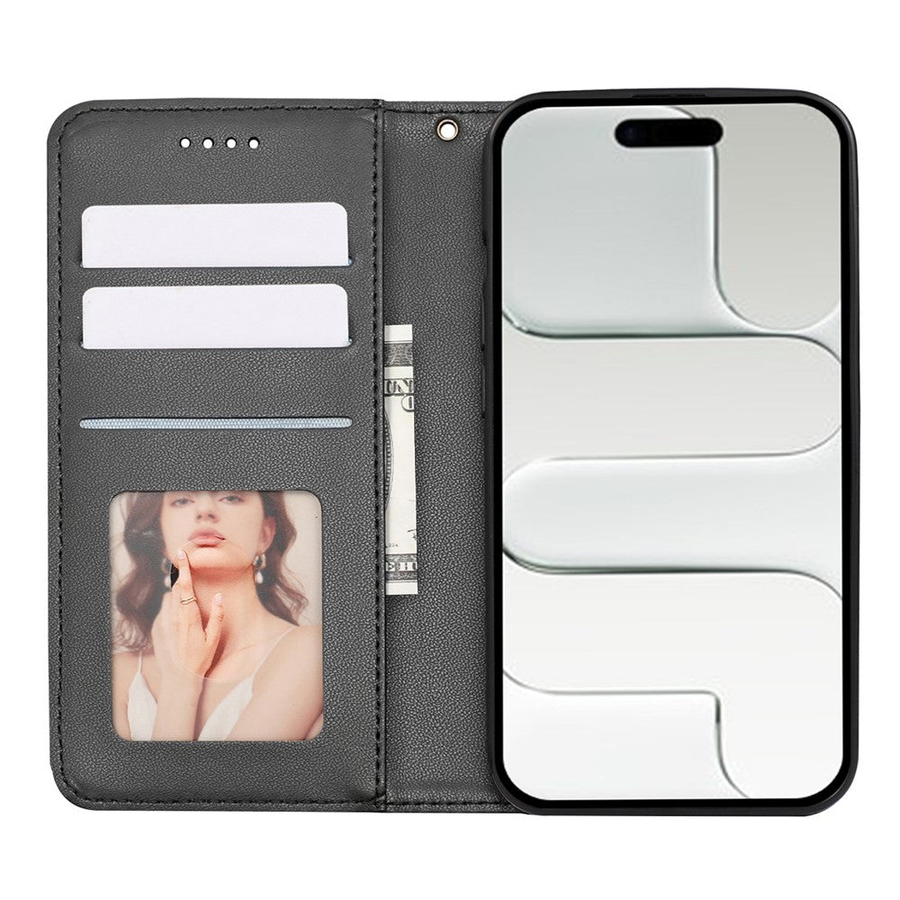 For iPhone Air Wallet Phone Case Checkered Pattern Imprint Leather Flip Cover with Wrist Strap