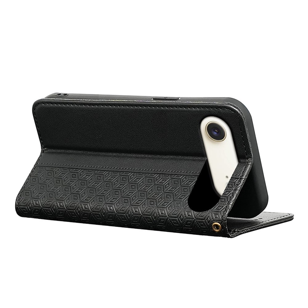 For iPhone Air Wallet Phone Case Checkered Pattern Imprint Leather Flip Cover with Wrist Strap