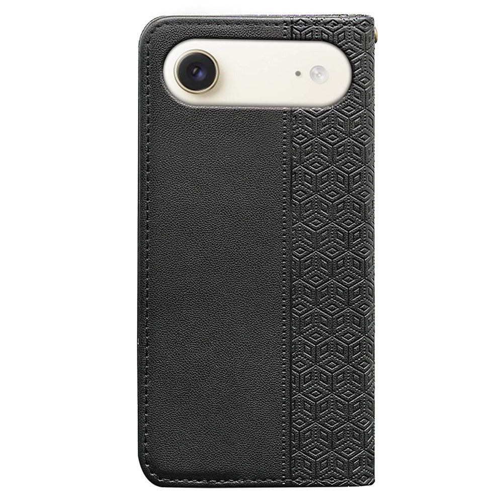 For iPhone Air Wallet Phone Case Checkered Pattern Imprint Leather Flip Cover with Wrist Strap