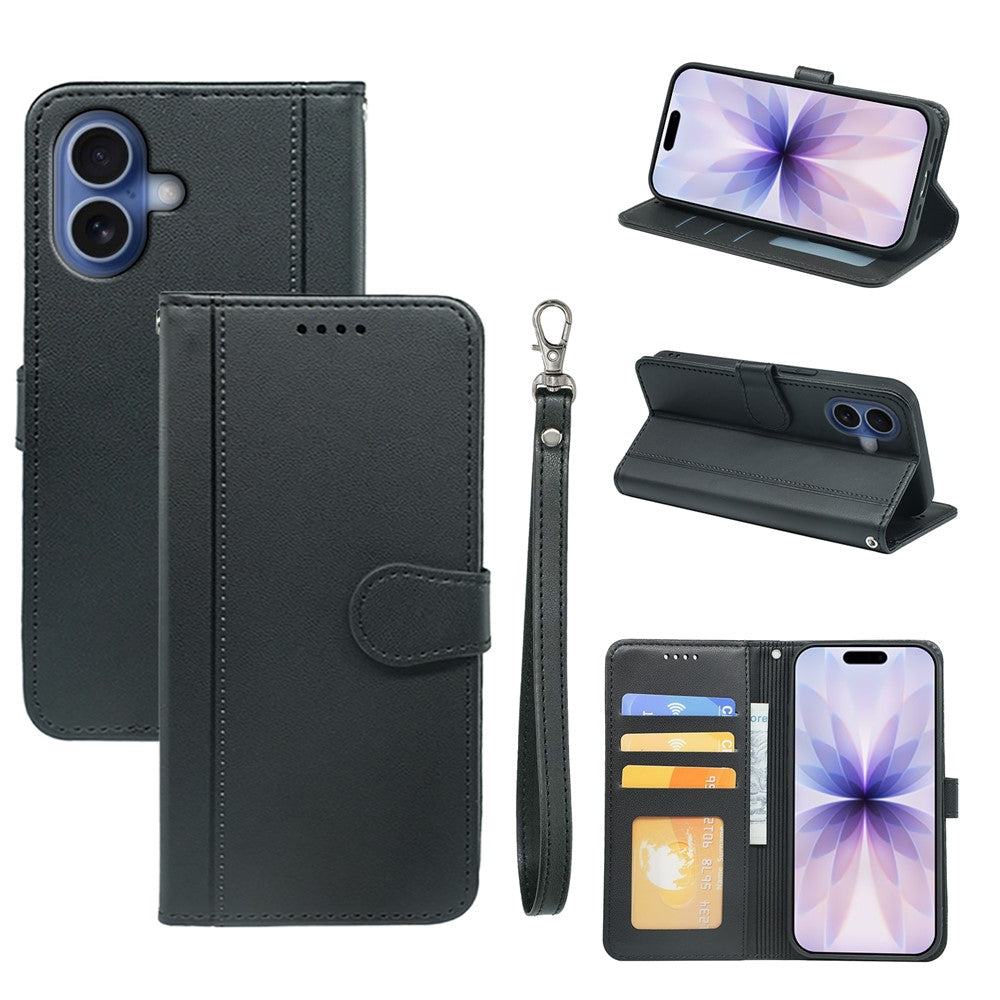 For iPhone 17 Wallet Case Magnetic Snap Leather Phone Cover with Strap