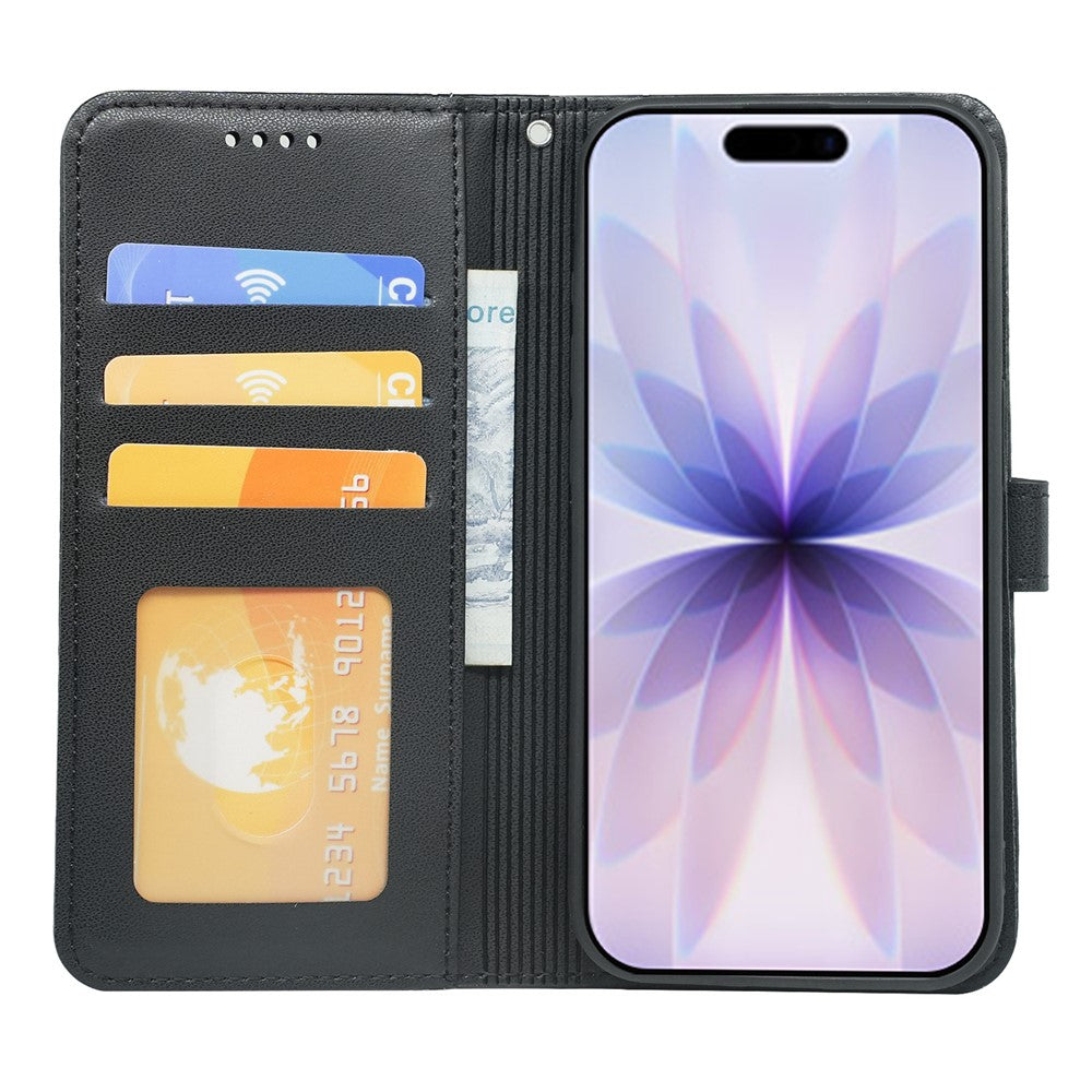For iPhone 17 Wallet Case Magnetic Snap Leather Phone Cover with Strap