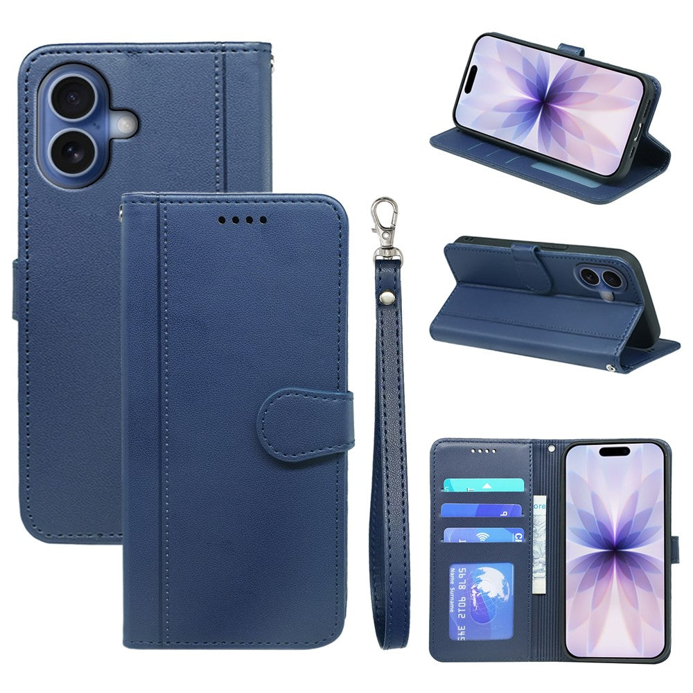For iPhone 17 Wallet Case Magnetic Snap Leather Phone Cover with Strap