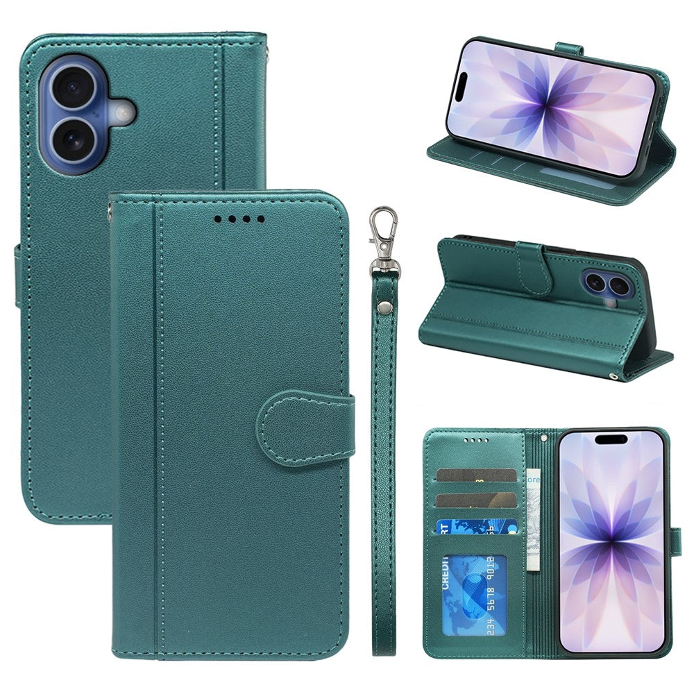 Funda tipo cartera para iPhone 17 con cierre magnético, de piel y correa.