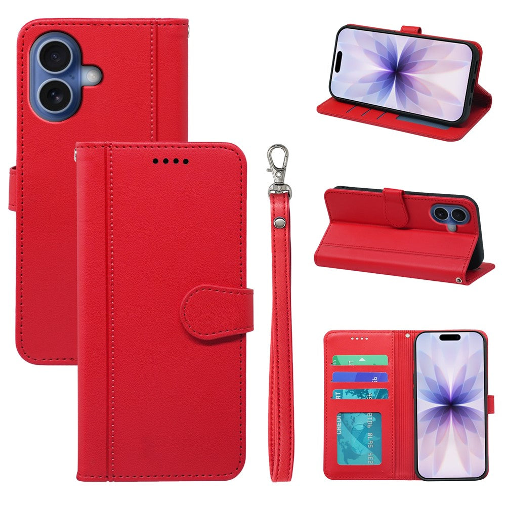 For iPhone 17 Wallet Case Magnetic Snap Leather Phone Cover with Strap