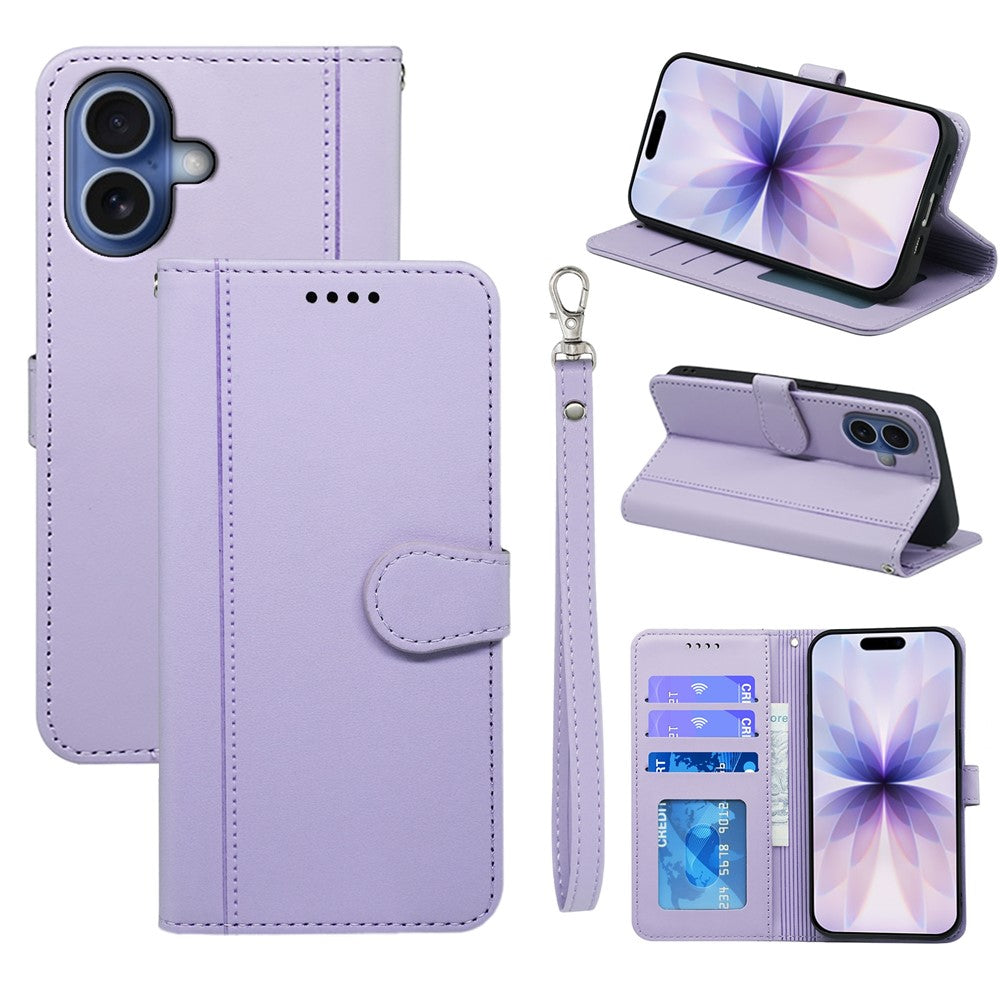 For iPhone 17 Wallet Case Magnetic Snap Leather Phone Cover with Strap
