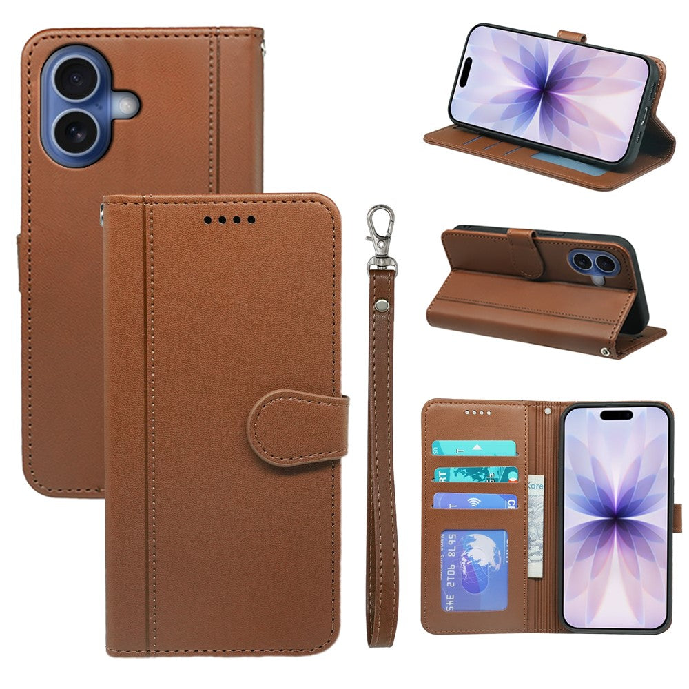 For iPhone 17 Wallet Case Magnetic Snap Leather Phone Cover with Strap