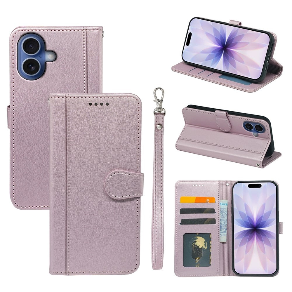 For iPhone 17 Wallet Case Magnetic Snap Leather Phone Cover with Strap