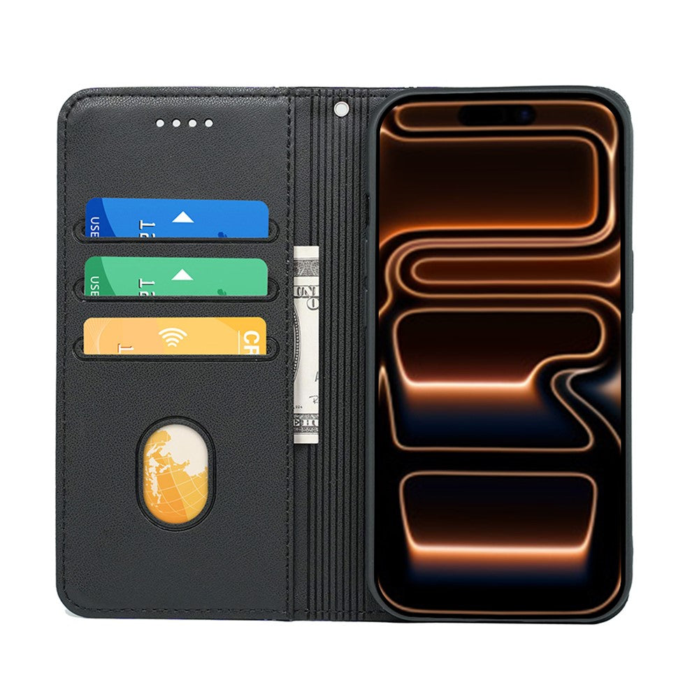 For iPhone 17 Pro Wallet Case Magnetic Closing PU Leather Phone Cover with Wrist Strap