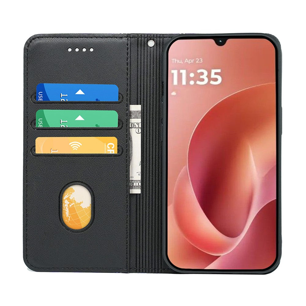 For Motorola Moto G06 4G Wallet Case Magnetic Closing PU Leather Phone Cover with Wrist Strap