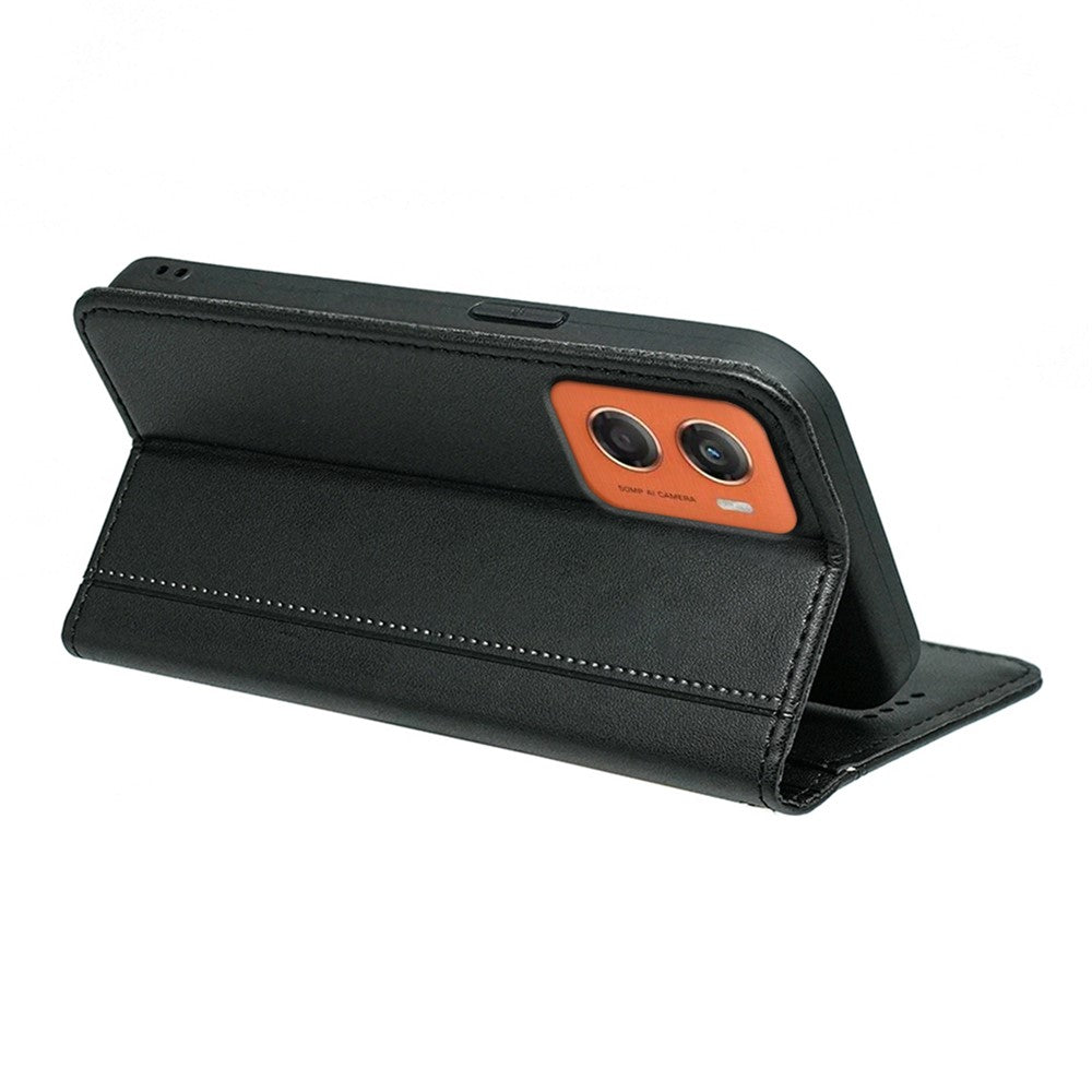 For Motorola Moto G06 4G Wallet Case Magnetic Closing PU Leather Phone Cover with Wrist Strap