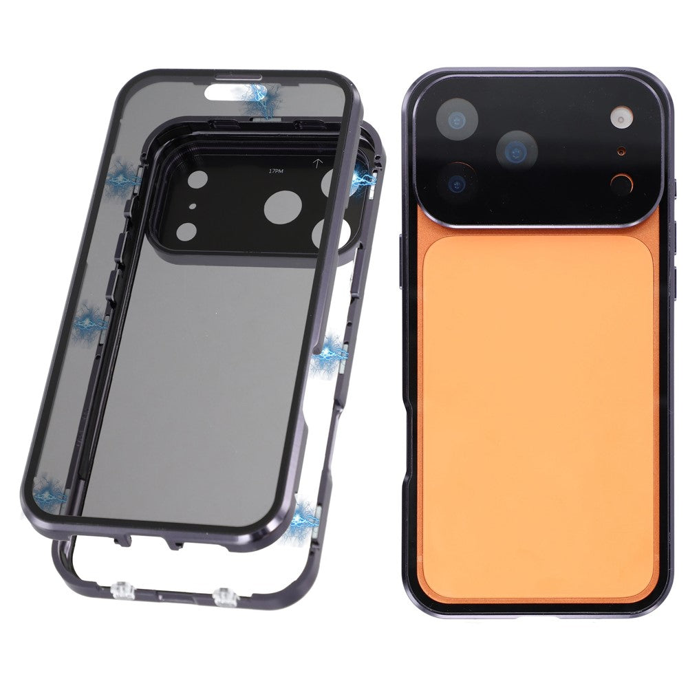 Coque anti-espion pour iPhone 17 Pro, double face en verre trempé et cadre magnétique en métal