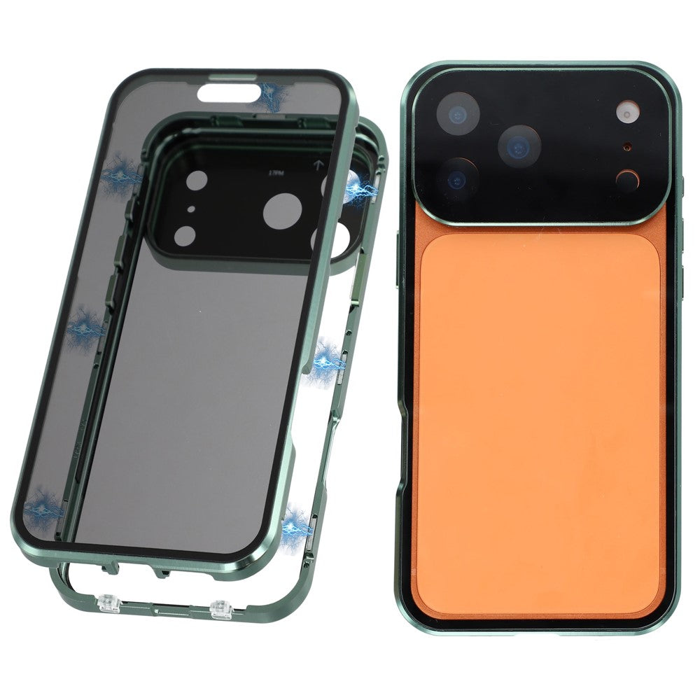 Coque anti-espion pour iPhone 17 Pro, double face en verre trempé et cadre magnétique en métal