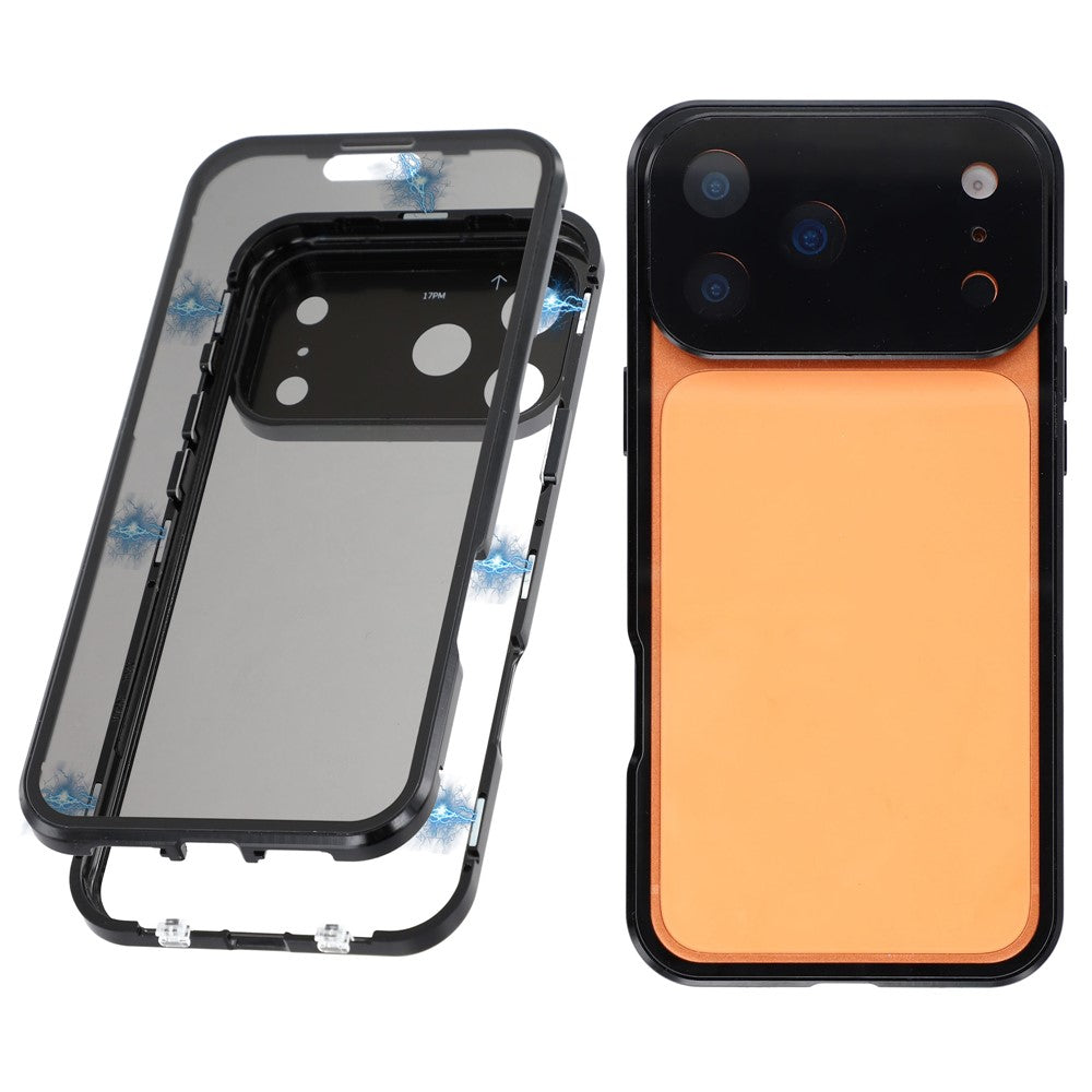 Coque anti-espion pour iPhone 17 Pro, double face en verre trempé et cadre magnétique en métal