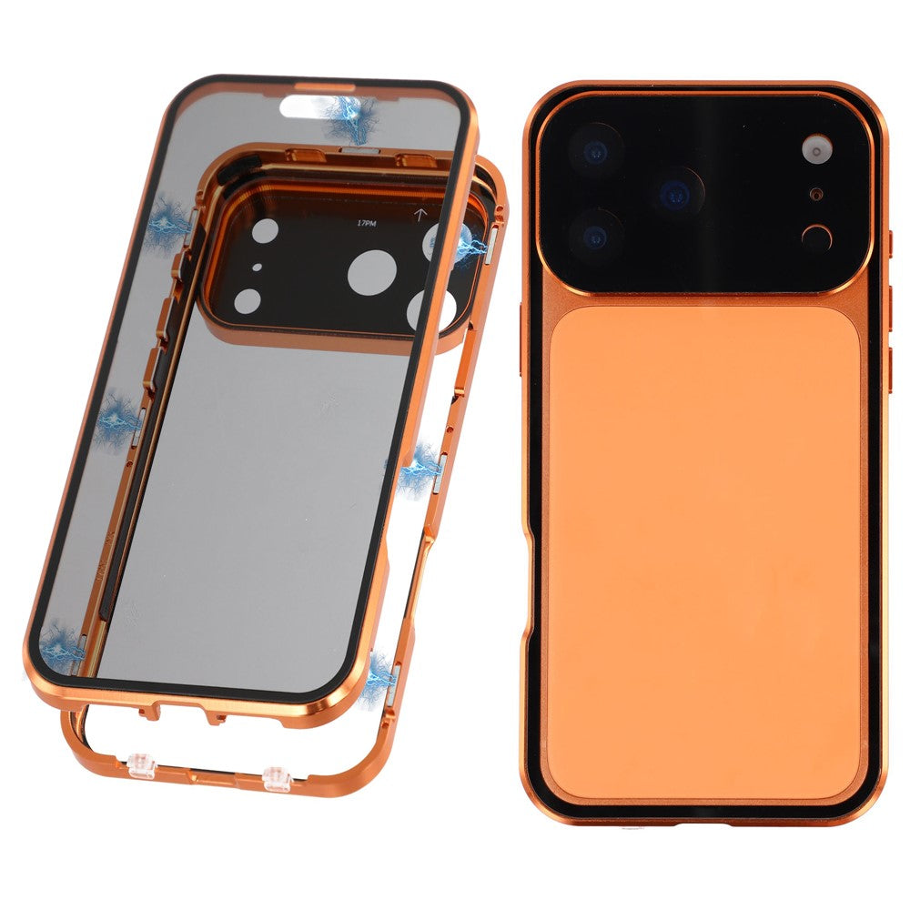 Coque anti-espion pour iPhone 17 Pro Max, double face en verre trempé et cadre magnétique en métal