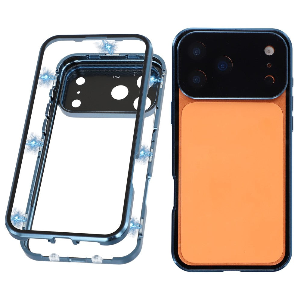 Coque pour iPhone 17 Pro ultra transparente en verre trempé double face + cadre magnétique en métal
