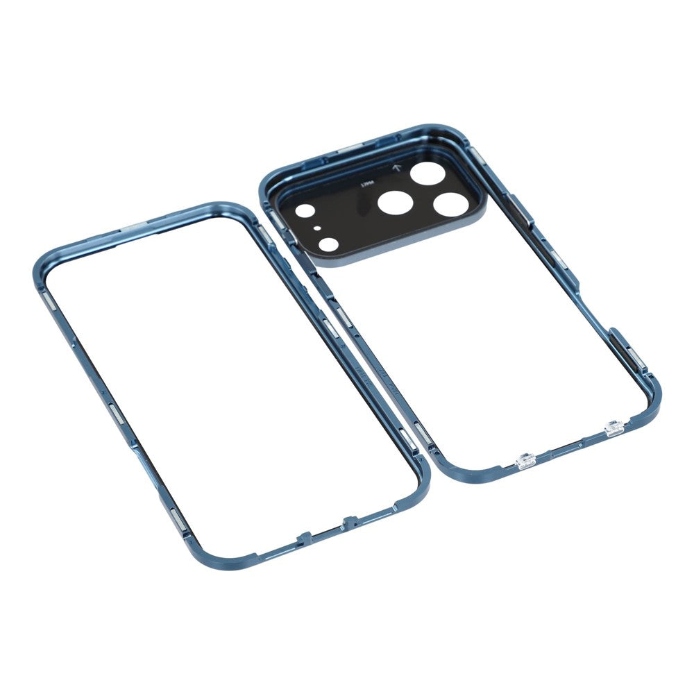 Coque pour iPhone 17 Pro ultra transparente en verre trempé double face + cadre magnétique en métal
