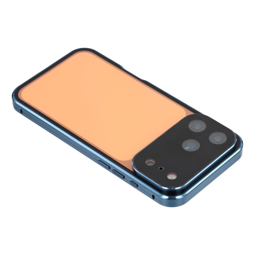 Coque pour iPhone 17 Pro ultra transparente en verre trempé double face + cadre magnétique en métal