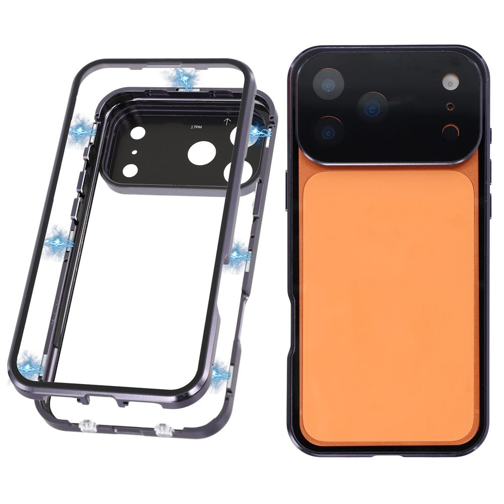 Funda para iPhone 17 Pro: Cristal templado de doble cara ultratransparente + marco metálico magnético.