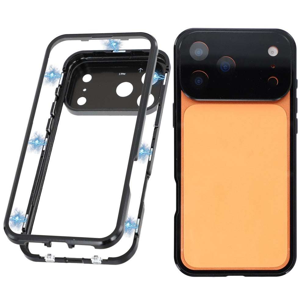 Coque pour iPhone 17 Pro ultra transparente en verre trempé double face + cadre magnétique en métal
