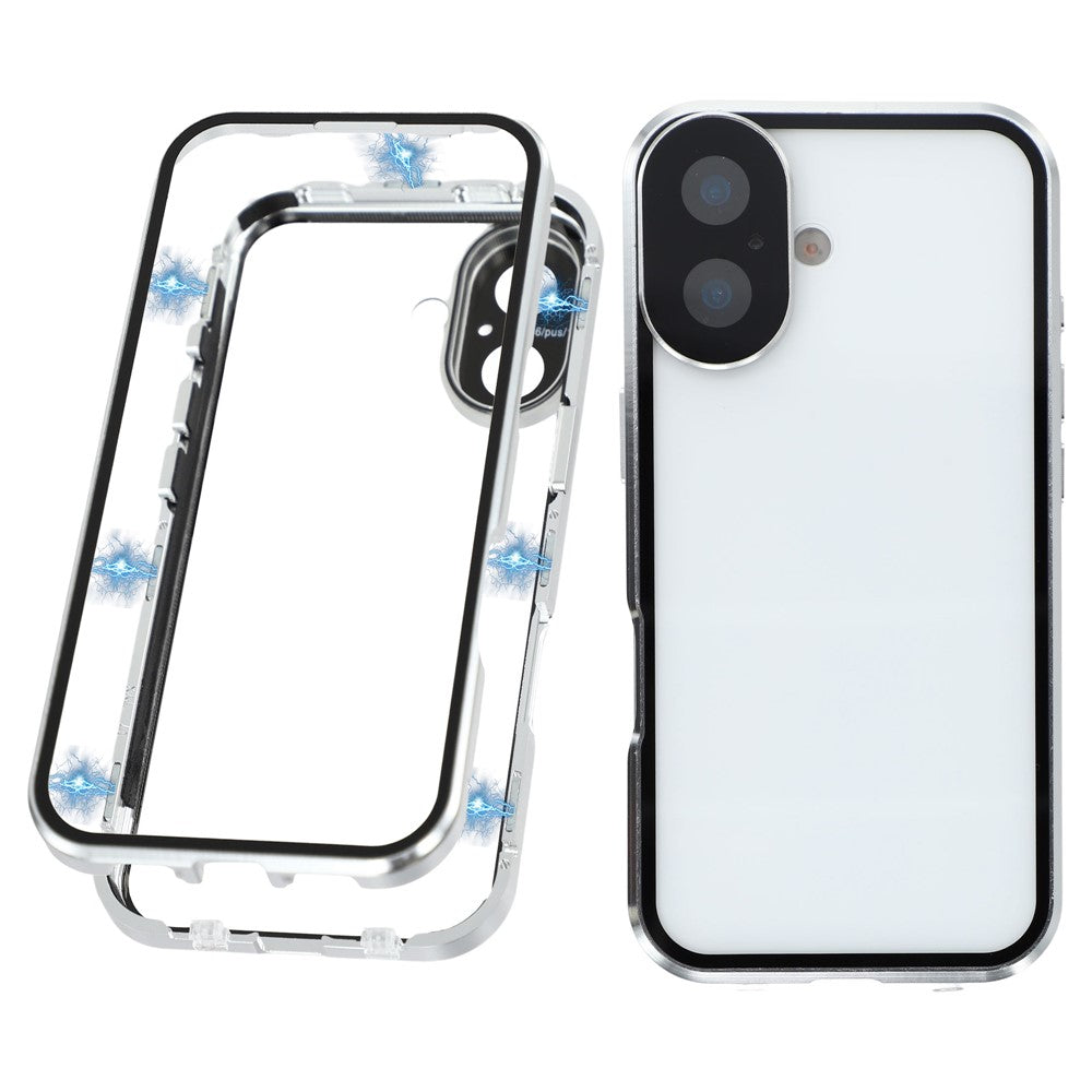 For iPhone 17 Case Ultra Clear Double-Sided Tempered Glass + Magnetic Metal Frame Phone Cover