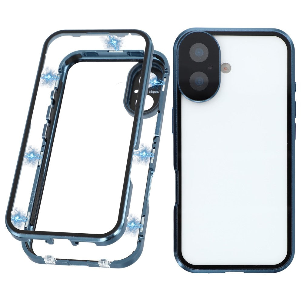 For iPhone 17 Case Ultra Clear Double-Sided Tempered Glass + Magnetic Metal Frame Phone Cover