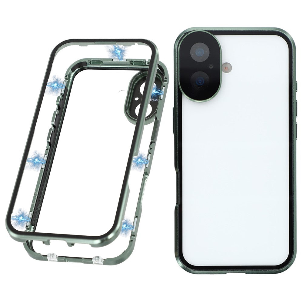 For iPhone 17 Case Ultra Clear Double-Sided Tempered Glass + Magnetic Metal Frame Phone Cover